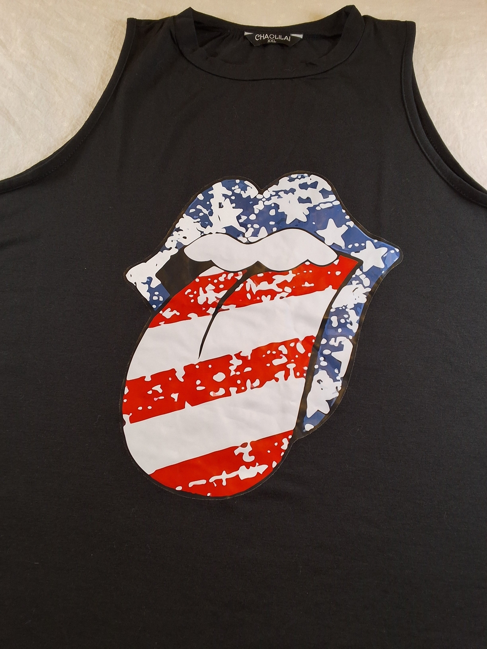 Chaolilai Black Graphic Tank with American Flag Tongue